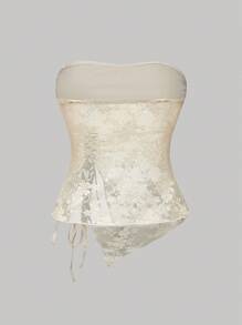 SHEIN MOD 杏色露肩收腰开衩下摆女式吊带背心