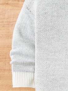 童装小男孩绿色卡通动物图案圆领保暖针织可爱毛衣派对生日穿男孩毛衣男孩针织衫秋冬秋季儿童针织衫 - 白色 - 查看 3