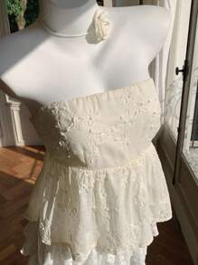 Comfortcana 女士花卉印花荷叶边下摆抹胸度假装 - 米色 - 查看 7