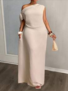 Veslaya Vestido de unicolor talla grande, uso casual y de vacaciones para uso diario, primavera/verano - Albaricoque - Ver 9