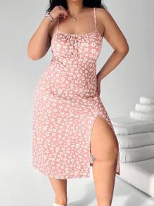 Solflare Plus Size Women, Beach Women Outfits,Boho,Spring Clothes, Holiday Party Dress Plus, Hawaiian Dress For Women, Dress For Women Casual, Spaghetti Strap All-Over Print Split Hem Casual Dress