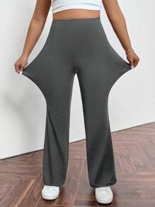 Firerie Pantaloni neri a zampa taglie comode, casual ed eleganti per uso quotidiano e sportivo, in vita alta con tasche e chiusura lampo, skinny, adatti per primavera/estate/autunno - Grigio Scuro - Visualizzare 4