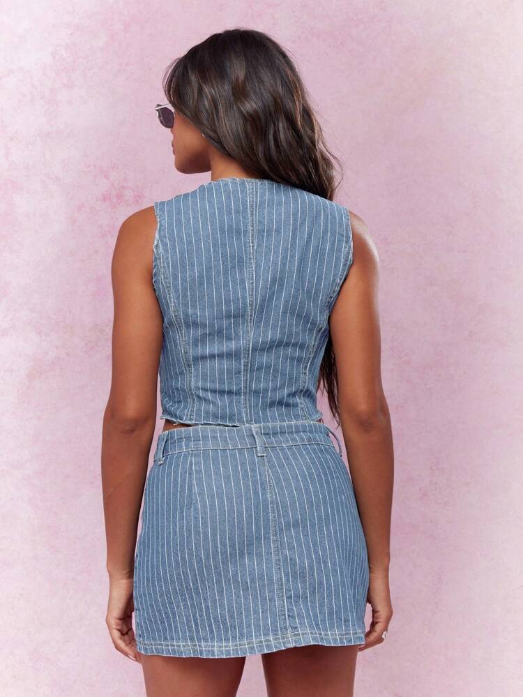 MISSGUIDED Vintage Style Denim Co Ord With Pinstripe Pattern