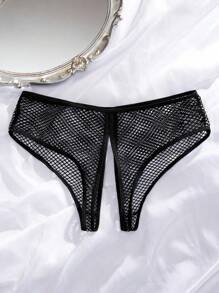 SpicyHot Sheer Mesh Alluring Crotchless Women Sexy Panty Mesh Panties Mesh Underwear See Through Panties Hollow Out Panties Fishnet Panties, Going Out - Black - View 1