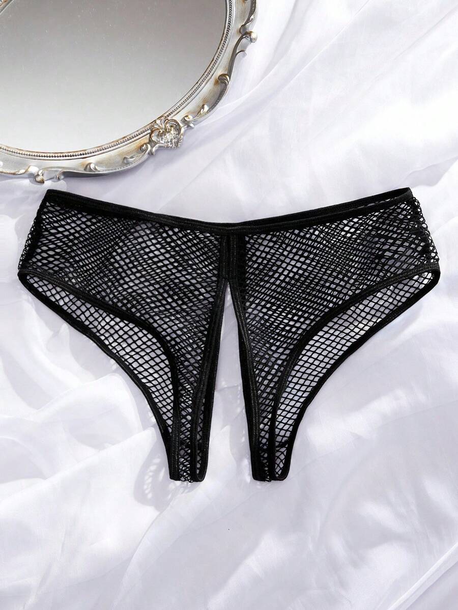 SpicyHot Sheer Mesh Alluring Crotchless Women Sexy Panty Mesh Panties Mesh Underwear See Through Panties Hollow Out Panties Fishnet Panties, Going Out - Black - View 1
