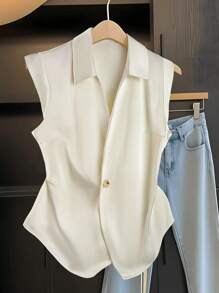 Franclia Ladies Solid Color Single-Button Cuffed Ruffle Casual Blouse - Apricot - View 3