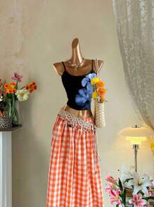 SHEIN EZwear Vintage Style Vacation Blue Floral Print Sexy Spaghetti Strap Women Tank Top, Suitable For Summer Flower Tank Top Suitable For Going Out - Multicolor - View 9