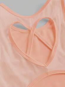 SHEIN 青少年女孩纯色连体衣，后背心形设计，适合上学、运动、舞蹈、体操穿着 - 橘色 - 查看 4