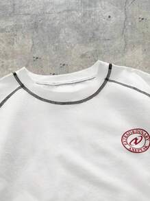 AXEPEAK Camiseta casual de manga corta con cuello redondo y estampado de letras para hombre de verano - Blanco - Ver 3