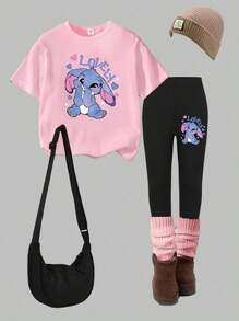 Elladie kids Bộ 2 món áo thun tay ngắn họa tiết hoạt hình dễ thương và quần legging in hình bé gái mới biết đi - Nhiều màu - Xem 3