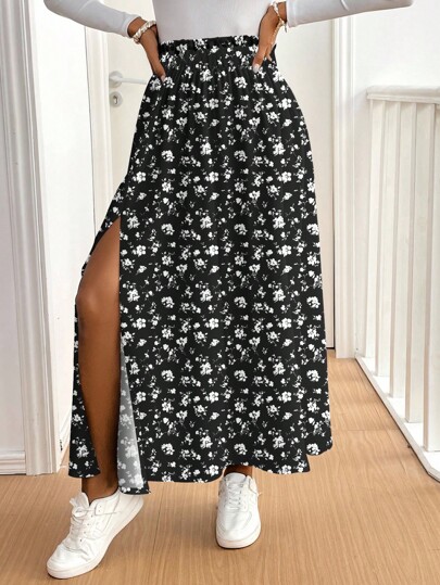 SHEIN Frenchy Spódnica damska casualowa z wysokim rozcięciem i linią A, odpowiednia na lato