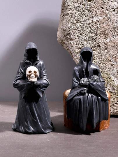 Goth 1 pezzo Ornamento da scrivania gotico, decorazione da scrivania a forma di teschio, ornamento gotico con veste nera per Ognissanti, ornamento da casa o auto a forma di fantasma nero senza volto, statua in stile mistico del re degli accessori di giochi