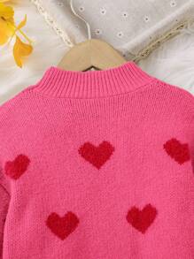 女童休闲爱心印花圆领长袖连衣裙，秋冬女童粉色爱心毛衣连衣裙，女童粉色毛衣连衣裙，女童毛衣连衣裙，秋季粉色长袖毛衣连衣裙 - 粉色 - 查看 4
