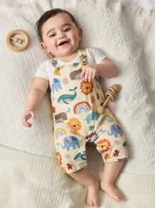 Cozy Pixies Mono de una pieza con estampado de animales de dibujos animados para bebés recién nacidos niño/niña, informal y versátil