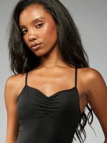 MISSGUIDED Active Compression Bodysuit Performance Tank Leotard Practice Ballet Stretch Workout Yoga One Piece Leotard Adjustable Straps Training Exercise - Black - View 5
