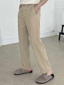 DAZY All Season Plain Khaki Elastic Waist Design Men's Suit Pants, Suitable For Work Business Attire - Khaki - View 6