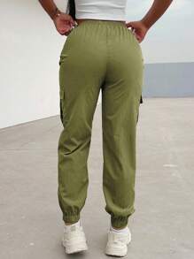 Zolique 女士休闲百搭纯色工装裤 - 橄欖綠 - 查看 2