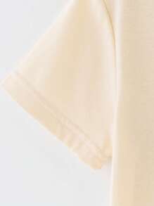 SHEIN Áo thun ngắn tay cơ bản in chữ, phong cách thường ngày dành cho bé trai - Màu be - Xem 5