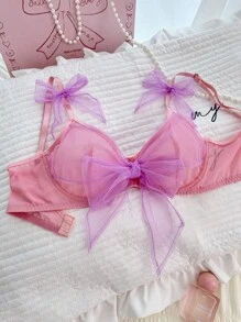 PetitDoll 1pc Women's Lavender Mesh Butterfly Embellished Underwire Sexy Bra - Multicolor - View 5