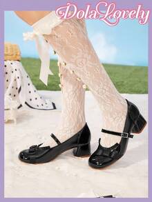 Dola Lovely 女士蝴蝶结玛丽珍鞋，圆头扣环厚底高跟鞋，时尚百搭白色鞋子 - 黑色 - 查看 1