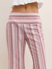 Nöista 条纹喇叭裤，腰部舒适弹力。无论是夏日、节日氛围，还是清爽的美式假日造型，都完美之选。柔软亚麻混纺面料。 - 淺粉色 - 查看 3