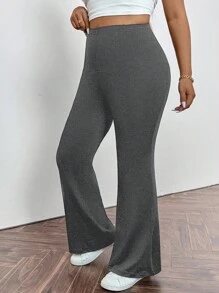 Firerie Pantaloni neri a zampa taglie comode, casual ed eleganti per uso quotidiano e sportivo, in vita alta con tasche e chiusura lampo, skinny, adatti per primavera/estate/autunno - Grigio Scuro - Visualizzare 8