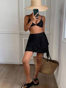 Livesso Women's Black Ruffled Wrap Swimsuit Bottom - Black - View 2