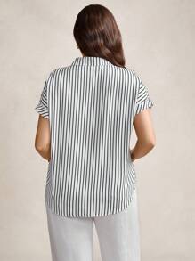 Zelara Plus Striped Print Button Front Shirt, Summer - Black and White - View 3