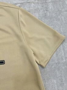 SHEIN 2pcs Casual Teen Boy Short Sleeve Top And Shorts Set, Street Punk Rock College Style For Daily Wear, Party, Music Festival, Spring/Summer - Khaki - View 4
