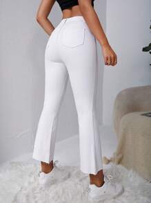 SHEIN EZwear Frayed Hem Flare Leg Jeans - White - View 2