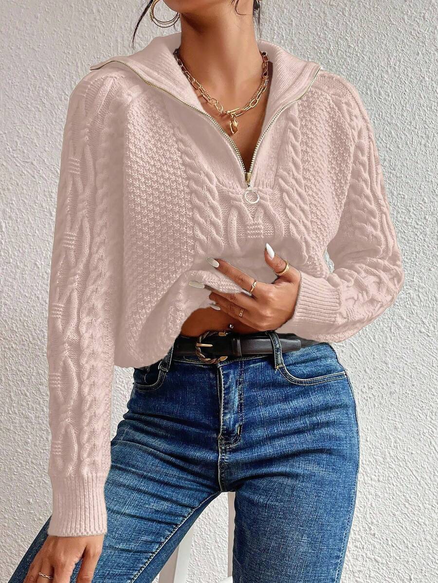 SHEIN LUNE Women's Casual Loose Solid Color Versatile Daily Long Sleeve Sweater Fall Winter Cloth For Women - Mauve Purple - View 1