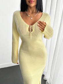EURMUSE Sukienka Sweterowa Damska Masło Żółta Sukienka