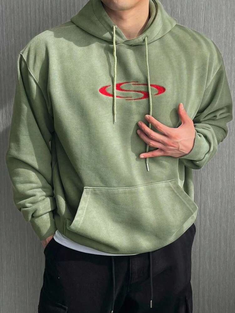 Men's Green Geometric Pattern Hoodie, Autumn