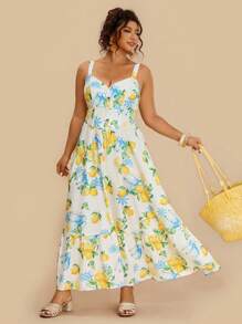 Travachic Robe élégante sans manches avec design à boutons et imprimé de fruits pour femmes grandes tailles