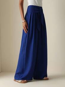 Vesra 女士纯色扭腰褶皱阔腿宽松裤，度假风格