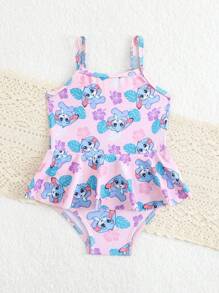 Infant Girls Cartoon Print One-Piece Swimsuit, Cute & Suitable For Swimming - Multicolor - View 3