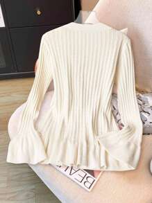 GlowEve CURVE Cárdigan de punto holgado de manga acampanada para mujer de talla grande, ideal para citas románticas - Blanco - Ver 2