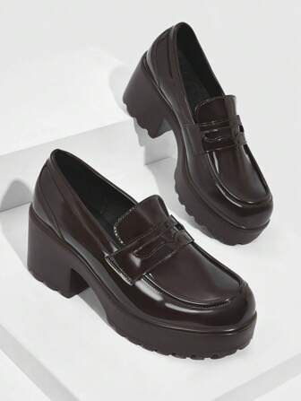 CUCCOO BIZCHIC 女士鞋 简约粗跟优雅棕色人造皮革厚底乐福鞋 夏季毕业高跟鞋 舞会高跟鞋 度假鞋 夏季促销 优雅基础款 商务休闲 商务时尚 圣诞节 秋季 新年 假期