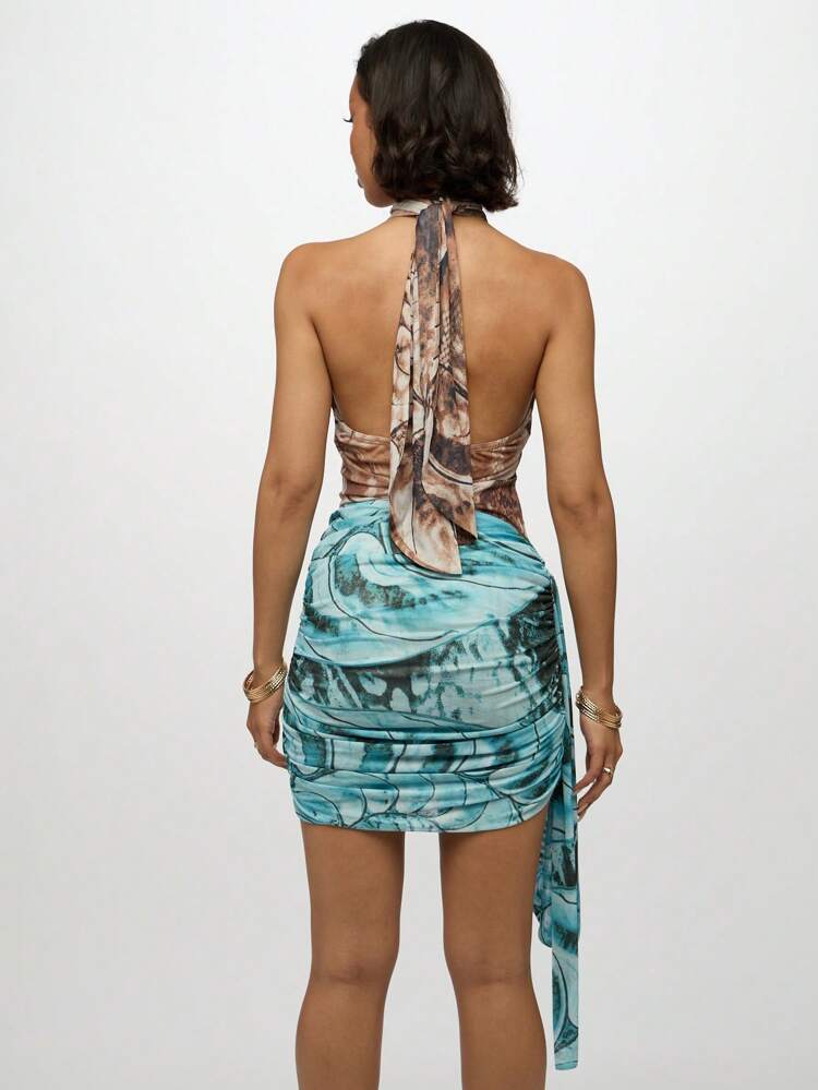 SUMWON WOMEN Halter Neck Mini Dress With Tie Print Design