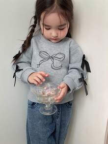 DAZY Infant/Toddler Girls' Bow Print Crew Neck Long Sleeve Casual Sweatshirt - Grey - View 1