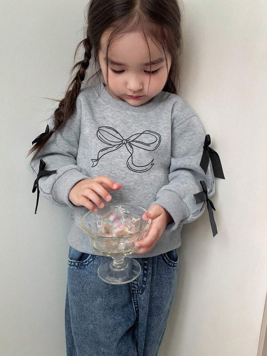 DAZY Infant/Toddler Girls' Bow Print Crew Neck Long Sleeve Casual Sweatshirt - Grey - View 1