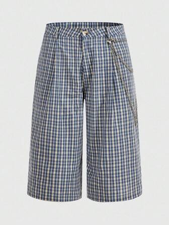 Street Life Pantalones cortos holgados a cuadros casuales de hombre, para el verano