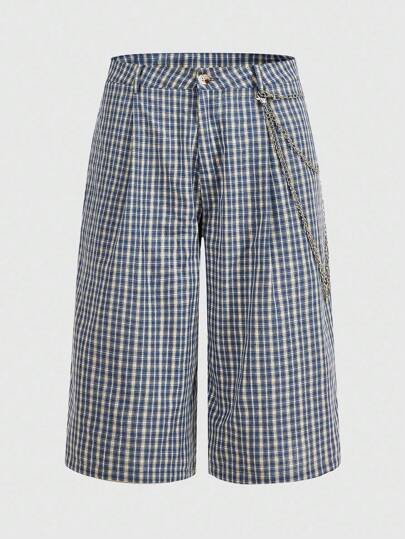Prep Men's Casual College Plaid Loose Shorts