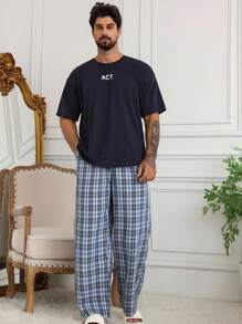 DAZY 男士字母印花T恤和配套休闲家居服套装、春夏睡衣 - 彩色 - 查看 5