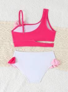 Conjunto de traje de baño lindo con decoración de moño para niña joven