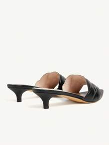 CUCCOO CHICEST Women's Elegant Casual Minimalist All-Match Black Faux Leather Pointed Toe Kitten Heel Sandals, Suitable For Workplace, Holiday, Beach, Versatile, Halloween - Black - View 11