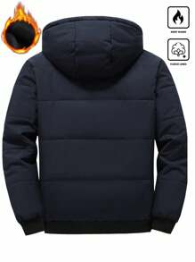 Manfinity Homme 男士长袖休闲多功能抓绒连帽户外防风冬装外套，保暖，藏蓝色，秋季 - 深灰色 - 查看 2