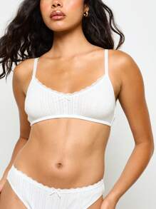 AiiRZ 精致网眼针织文胸和内裤套装女性蕾丝花边罗纹内衣日常舒适文胸内裤套装夏季家居服春季必备品