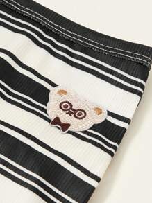 PETSIN 1pc Pet Dog/Cat Black Striped Cute Bear Embroidery Elastic Comfortable Casual Harness Dress - Multicolor - View 6