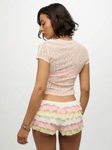 SUMWON WOMEN High Waisted Layered Lace Booty Shorts Festival Ruffled Tiered Design Costume Stage Wear Party Clubwear Summer Spring Collection - Multicolor - View 2